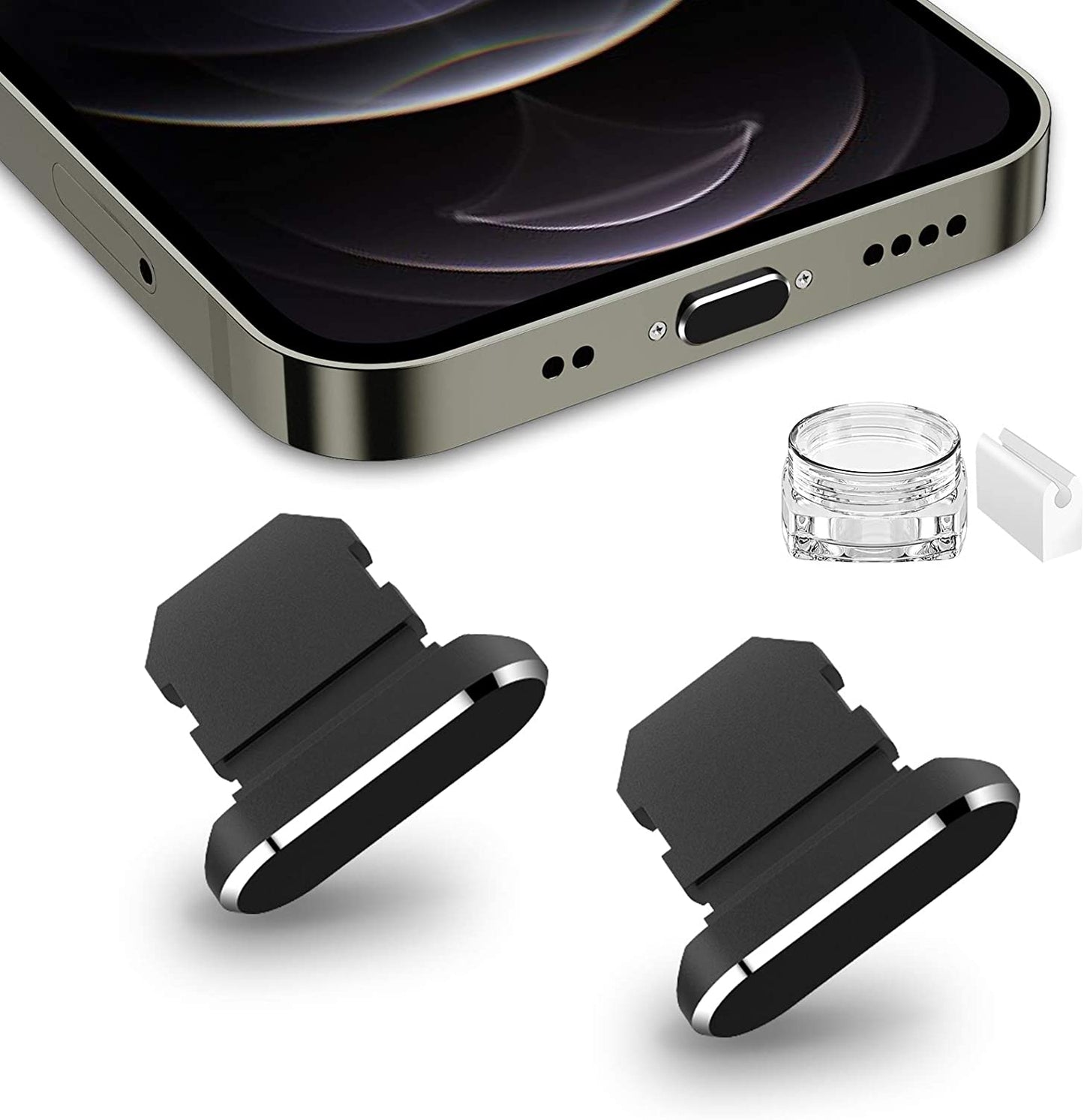 TITACUTE 2 Pack anti Dust Plugs for Iphone 14 Pro Max 13 11 12 Mini Dust Cover 8 Pin Dust Plug + Mini Storage Box Iphone Charging Port Plugs for Iphone Xs XR X 8 7 plus SE Airpods Ipad Mini Air Black  TITACUTE   