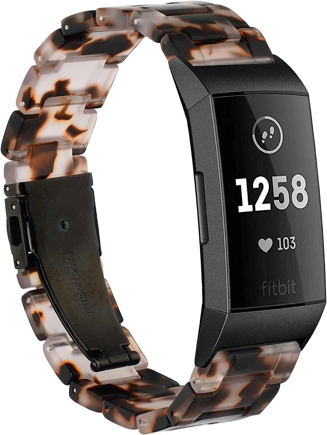 Wongeto Resin Bands Compatible for Fitbit Charge 3 / Charge 4/ Charge 3 SE Band，Replacement Wrist Accessory Rose Gold Buckle Fitness Bands Straps Bracelet Wristbands Women Men (Pink)  Wongeto Tortoise Stone 1  