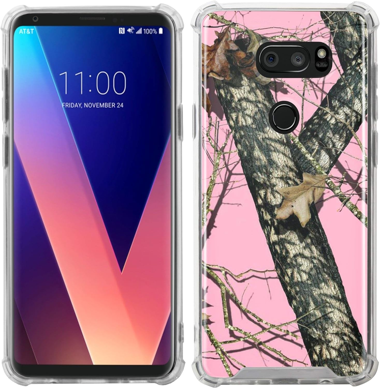 Casesondeck Pink Case Compatible with [LG V30 and LG V30S Thinq] Hunters Series Max Clarity Bumper, Hard Back Plate Soft TPU Edges for Max Protection (Pink Hunters Camo)  CasesonDeck   
