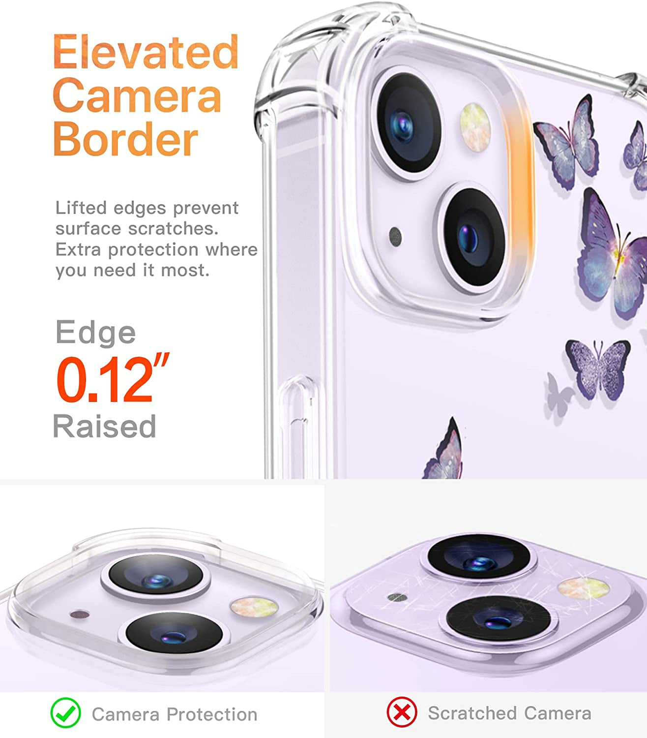 GVIEWIN Compatible with Iphone 14 Case with Screen Protector+Camera Lens Protector, Soft Shockproof Clear Floral Phone Protective Cover for Women, Flower Pattern Design 6.1"(Alluring Butterfly/Purple)  GVIEWIN   