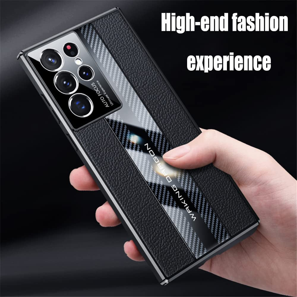 Lunivop for Samsung Galaxy S22 Ultra 5G 6.8 Inch Luxury Case TPU Carbon Fiber & Leather Back Cover Compatible with S22Ultra 2022 Camera Protection Shockproof Phone Case (S22 Ultra, Black)  Lunivop   