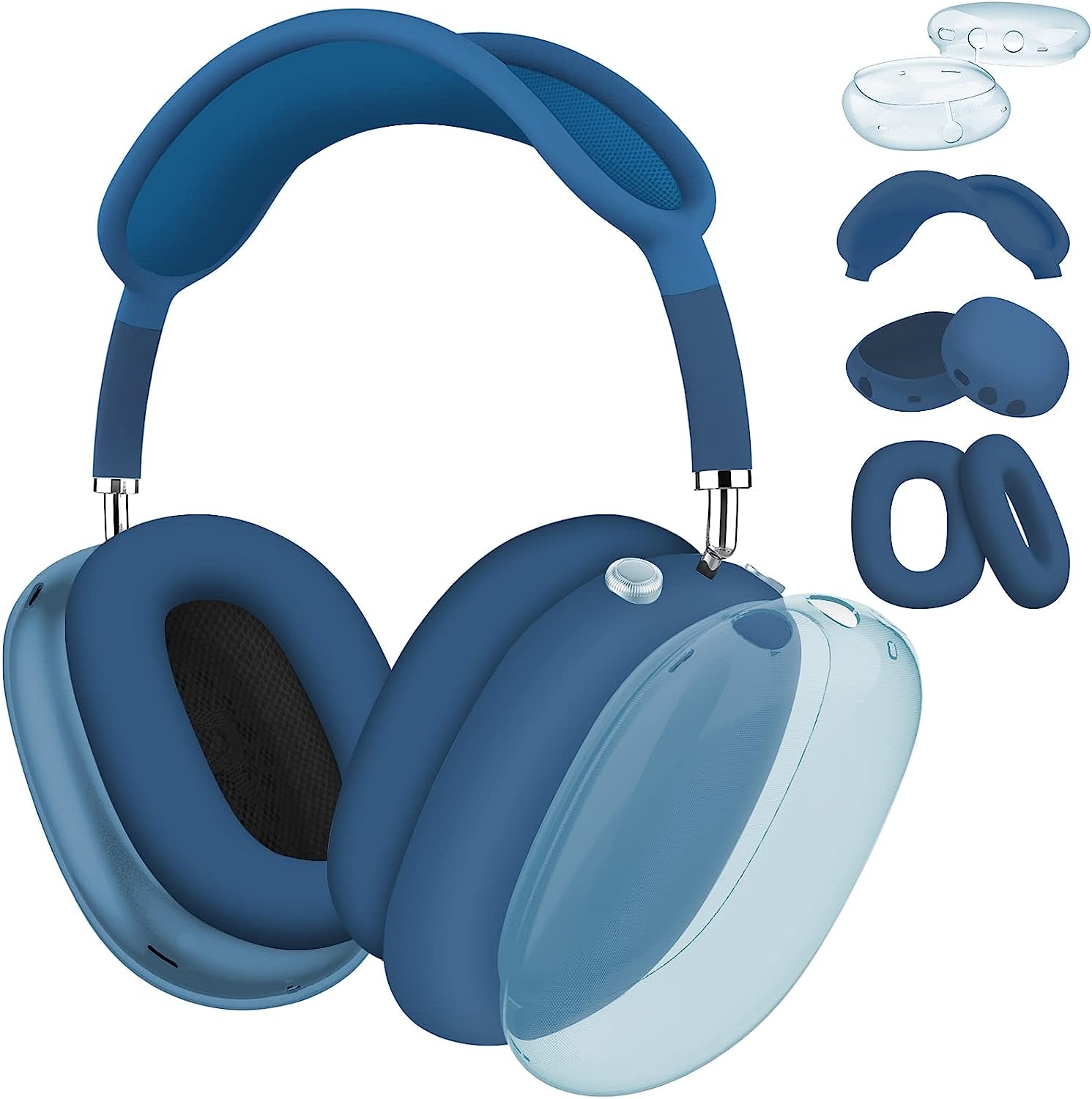 MOLOPPO for Airpods Max Case Cover, Clear Soft TPU Skin Anti-Scratch, Transparent Accessories Ultra Protective Cover for Apple Airpods Max(Clear)  MOLOPPO EB-Clear Blue+Silicone Blue  