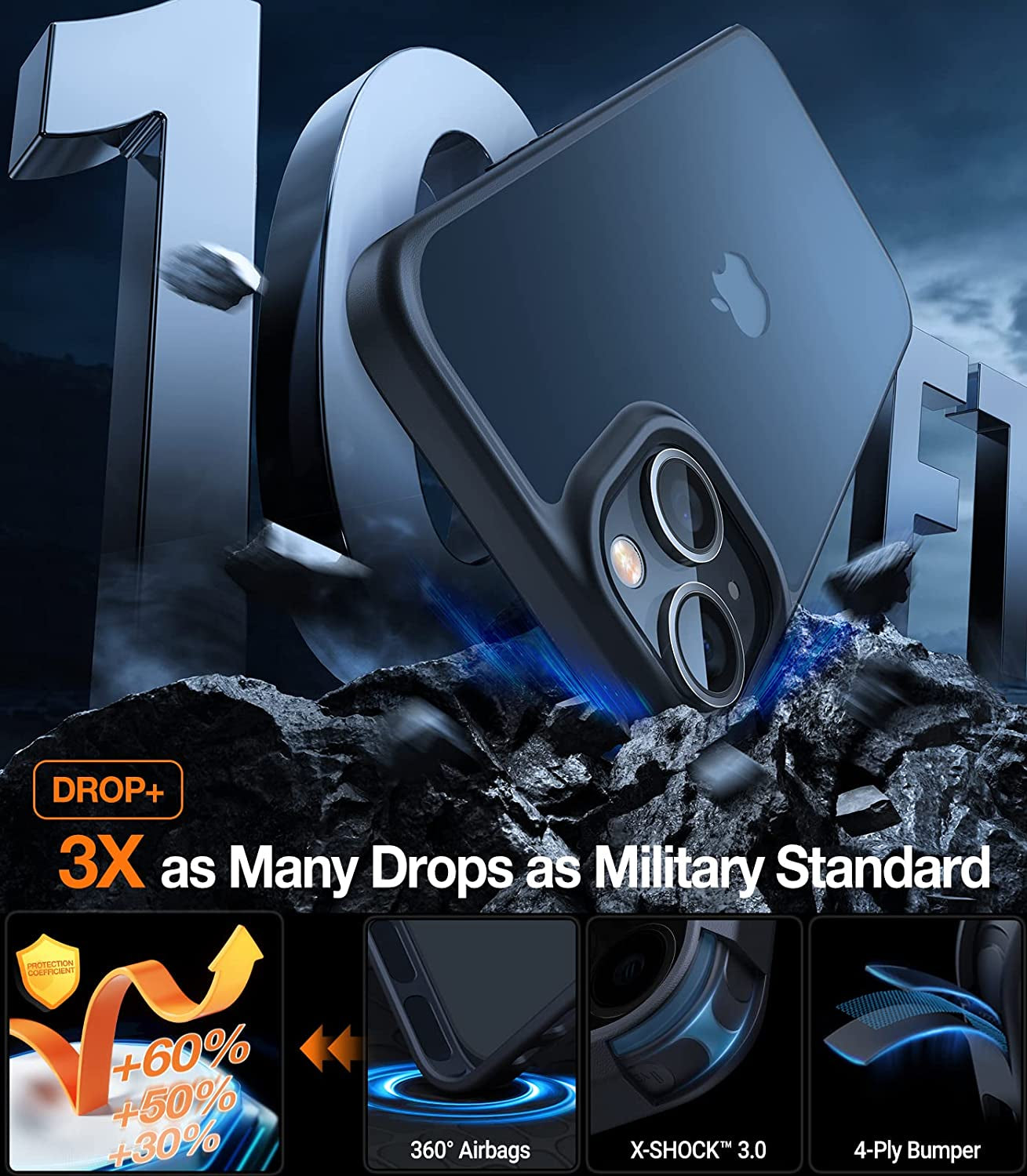 TORRAS 𝟮𝟬𝟮𝟯 𝗨𝗽𝗴𝗿𝗮𝗱𝗲𝗱 Shockproof for Iphone 14 Case [10FT Military Drop Protection][Sleek Premium Touch] Case for Iphone 14 Phone Cases with Translucent Back & Soft Edge Slim Cover, Black  TORRAS   