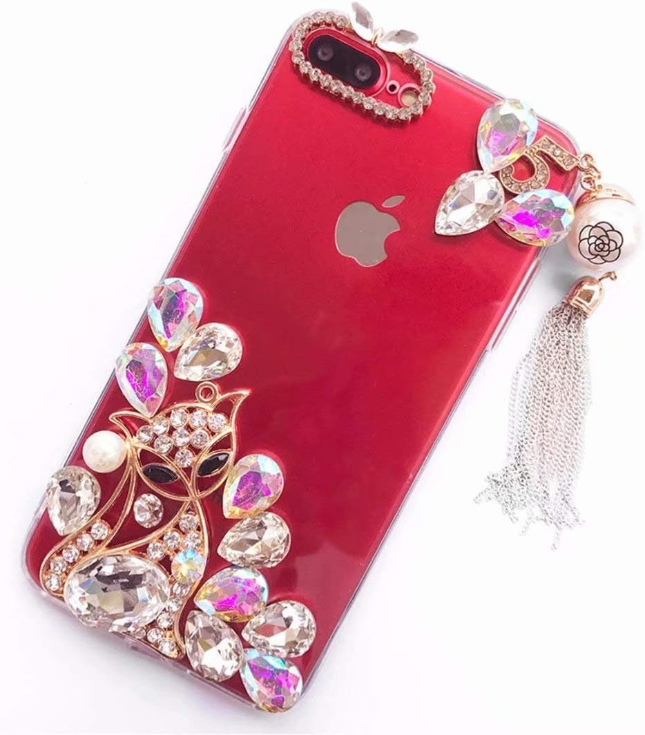 HTC Bolt Case, HTC 10 EVO Full Crystal Diamond Case, 3D Handmade Finger Buckle Luxury Fur Ball Sparkle Crystal Rhinestone Diamond Glitter Bling TPU Case for HTC Bolt (Angel/Red)  YuXia Fox1 / Color  