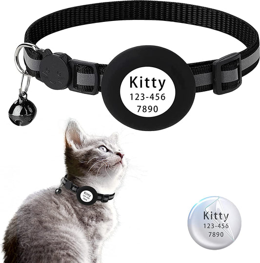 Airtag Cat Collar with Apple Airtag Holder, Safety Buckle, Bell in 3/8 Inch Reflective Lightweight Collar, DIY Pet ID with TPU Airtag Protector on Cute Air Tag Cat Collar Breakaway  DEALDONE DIRECT   