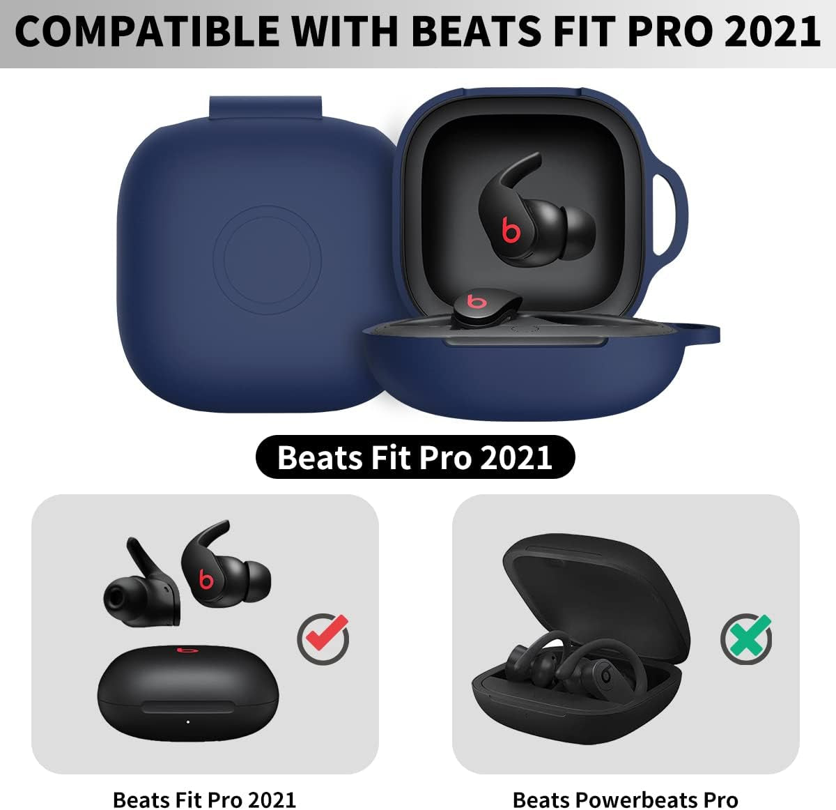 WOFRO Beats Fit Pro Case [5 in 1] Accessories Kit Shockproof Anti-Scratch Silicone Protective Cover for Beats Fit Pro 2021 with Keychain/Anti-Lost Strap/Silicone Ring/Brush(Blue)  WOFRO   