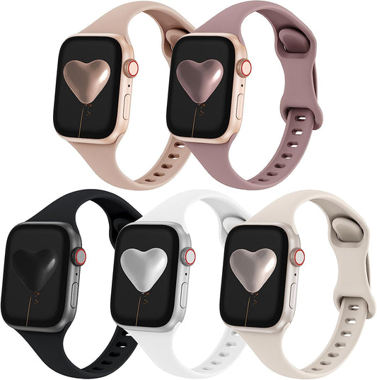 Qrose 5 Pack Bands Compatible with Apple Watch 38Mm 40Mm 41Mm 42Mm 44Mm 45Mm 49Mm, Slim Thin Narrow Replacement Silicone Sport Strap Wristbands for Iwatch Series Ultra 8/7/6/5/4/3/2/1 SE Women Men  QRose   