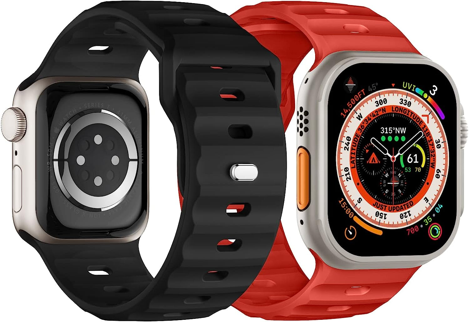 Sport Bands Compatible with Apple Watch Ultra Band 49Mm 45Mm 44Mm 42Mm for Men, Soft Silicone Wristbands Waterproof Replacement Strap for Iwatch Series 8 7 6 5 SE Ultra, 2 Packs  Suitisbest Black/Red 49mm/45mm/44mm/42mm Large 
