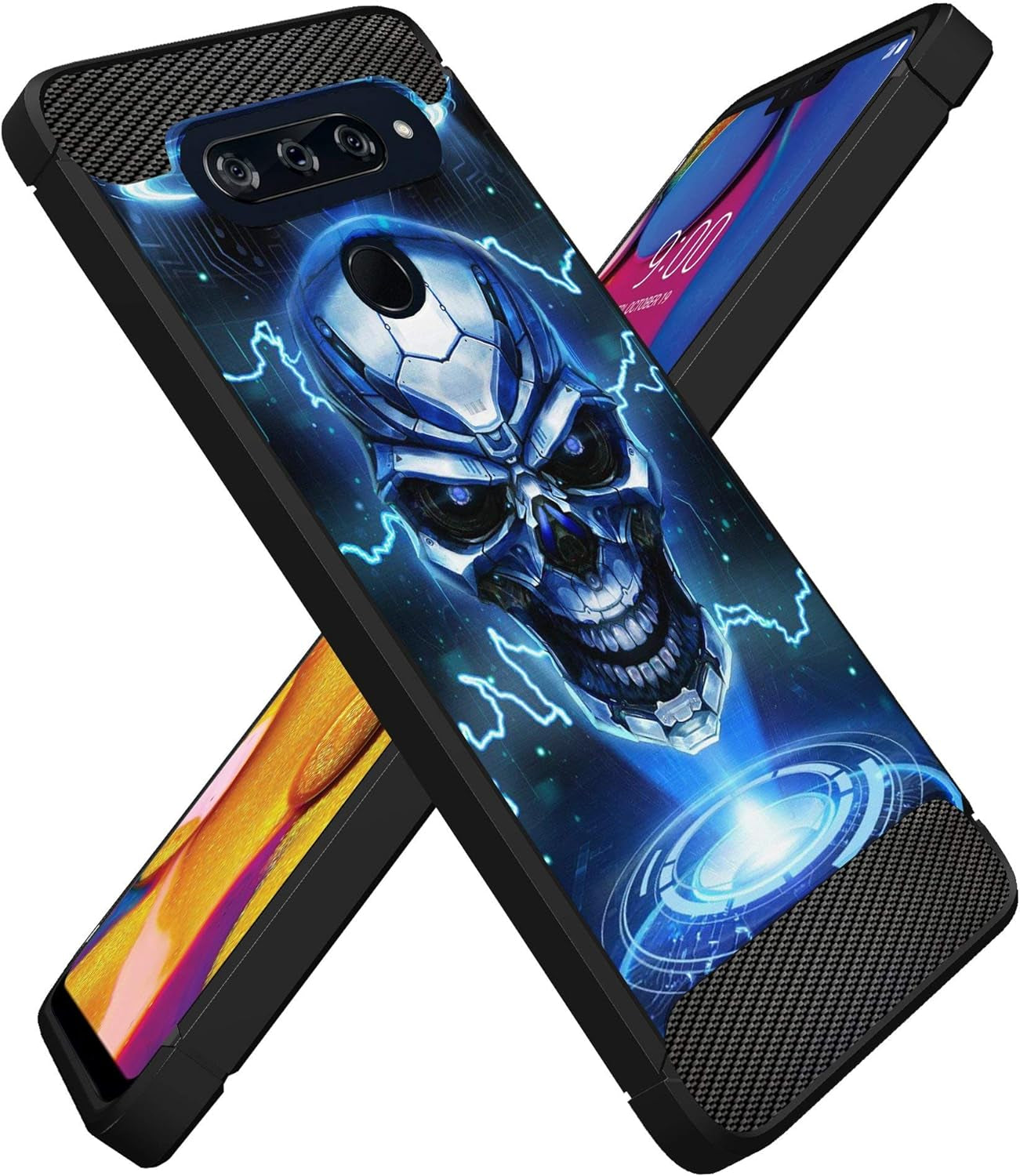Casesondeck Case Compatible with LG V40 Thinq - Soft Fitted Flexible TPU Cover Shock Protection (Blue Future Skull)  CasesonDeck   