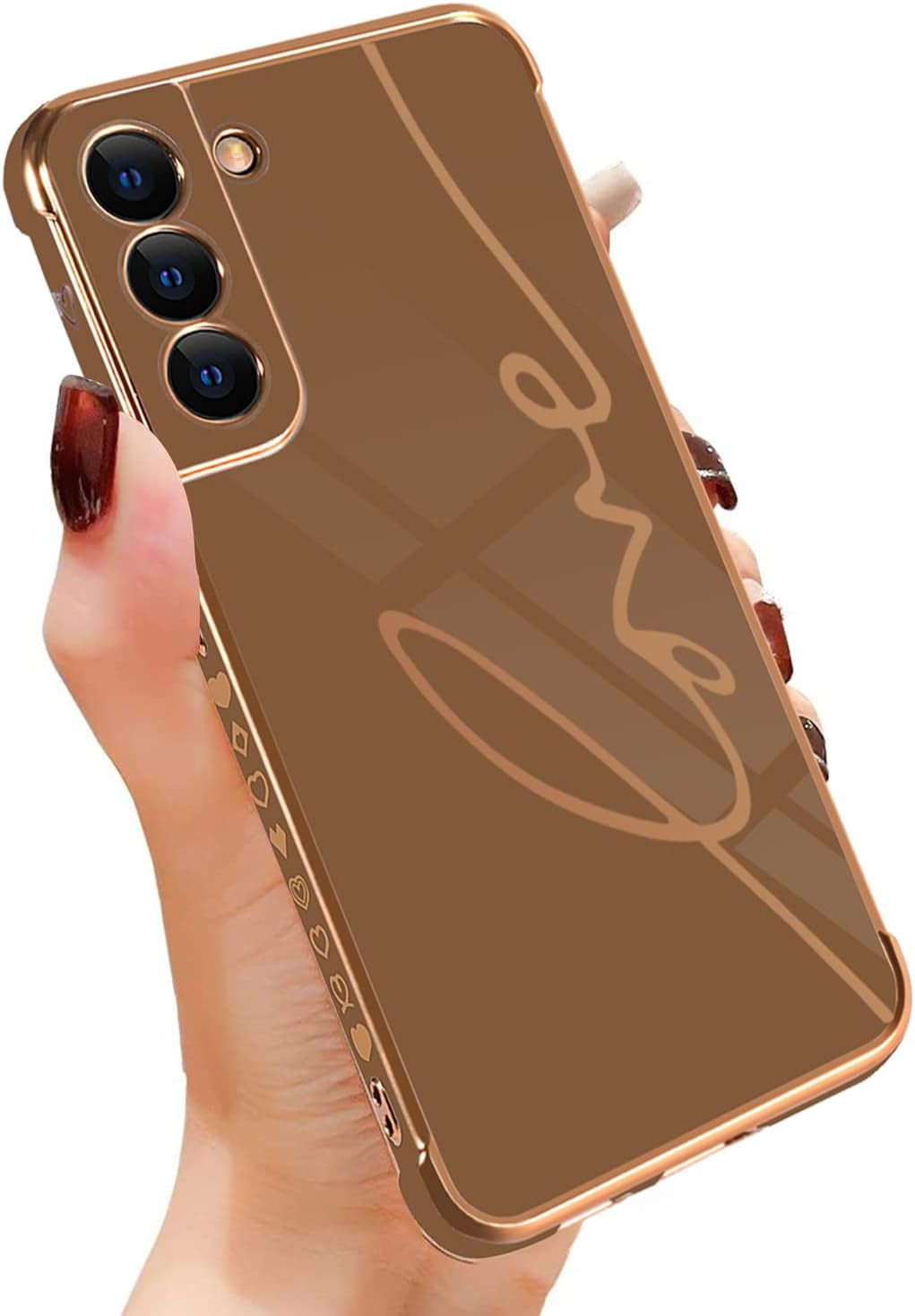 Eiyikof Compatible for Samsung Galaxy S20 FE 5G 6.5" Case with Cute Side Love Heart and Plating Love Letter Pattern Case for Women Girls Shockproof Soft TPU Full Camera Lens Protection Case-Pink  Eiyikof Brown Samsung Galaxy S22 Case 