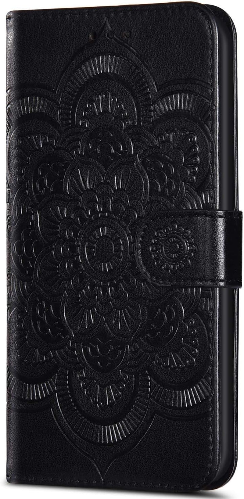 IKASEFU Compatible with LG V40 Thinq Case Emboss Sun Mandala Floral Pu Leather Wallet Strap Case Card Slots Shockproof Magnetic Stand Feature Folio Flip Book Cover Protective Case,Black  IKASEFU   