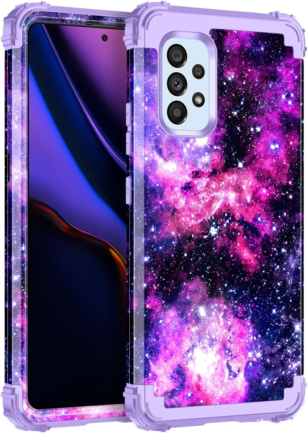 Casetego Compatible with Galaxy A53 5G Case,Floral Three Layer Heavy Duty Sturdy Shockproof Full Body Protective Cover Case for Samsung Galaxy A53 5G,Blue Flower  Casetego All Purple  