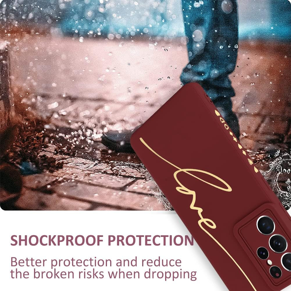 MOWIME for Samsung Galaxy S21 Ultra 5G Case, Back Cute Plating Love Letter Graphic with Anti-Fall Lens Cameras Cover Protection Soft TPU Shockproof Anti-Fingerprint Phone Cases for Women Girls Men-Red  MOWIME   