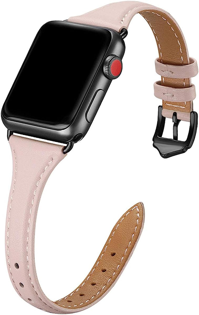 WFEAGL Leather Bands Compatible with Apple Watch Band 38Mm 40Mm 41Mm 42Mm 44Mm 45Mm 49Mm Women, Top Grain Leather Strap Slim & Thin Replacement Wristband for Iwatch Ultra SE & Series 8 7 6 5 4 3 2 1  WFEAGL PinkSand/Black 42mm 44mm 45mm 49mm 
