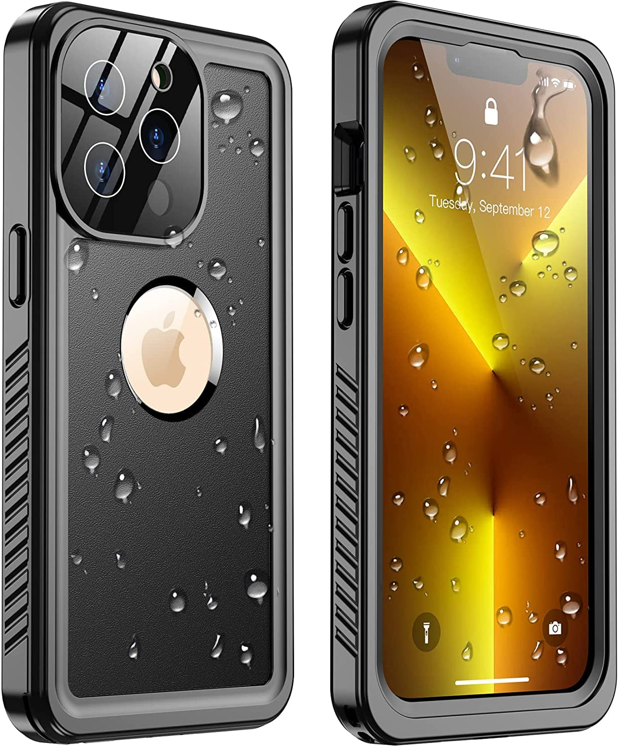 Temdan [Real 360 for Iphone 13 Case Waterproof, Built-In 9H Tempered Glass Camera Lens & Screen Protection [12FT Military Dropproof][Full-Body Shockproof][Dustproof][Ip68 Underwater]-6.1 Inch Black  Temdan   