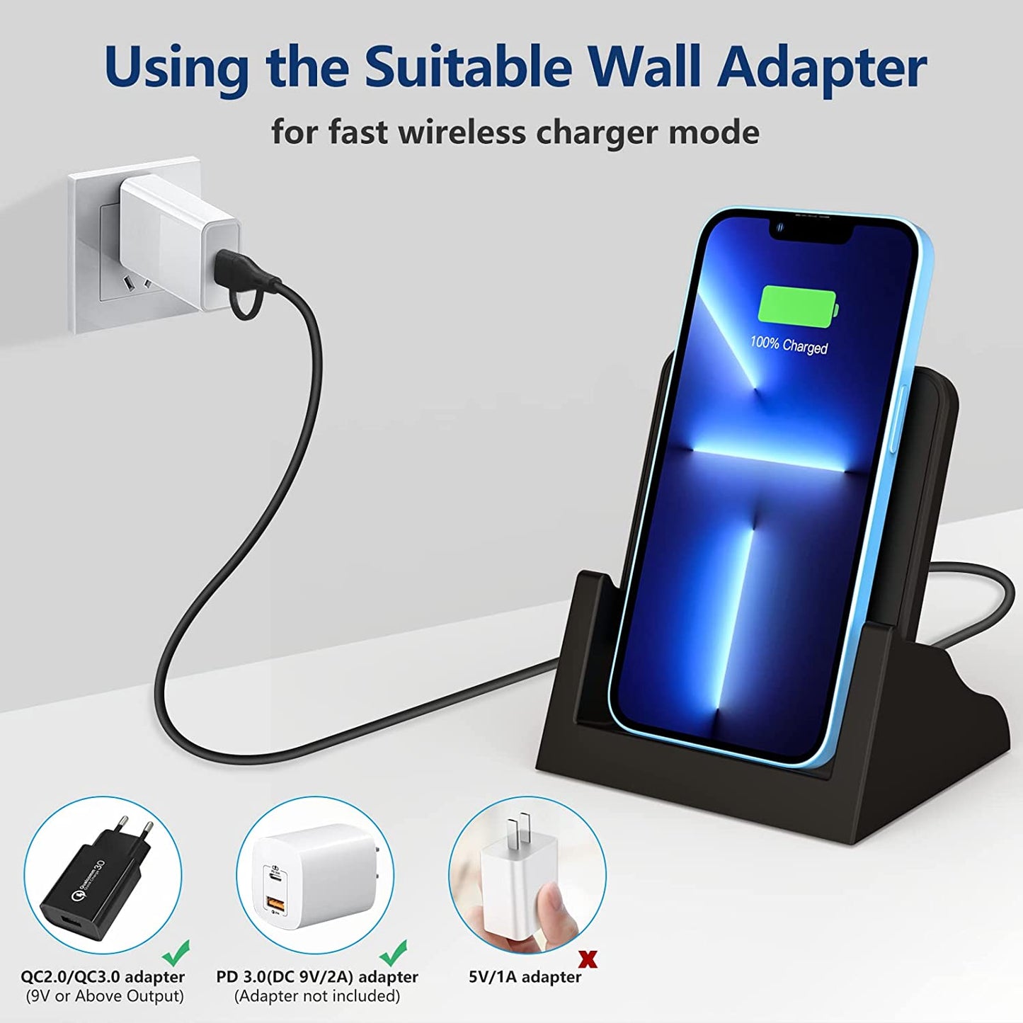 COO Wireless Charger 15W Max Fast Wireless Charging Stand, Wireless Phone Charger for Iphone 14/13/12/11/X/XS Max/Xr/8, Samsung Galaxy S22/S21/S20/S10/S9/S8/Note 20/10/9 Wireless Charging Pad  COO   