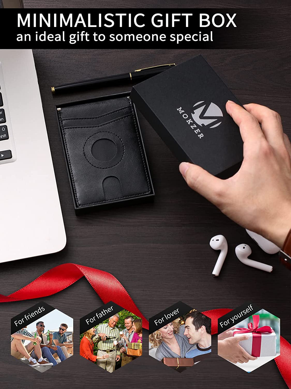 Mokzer Airtag Wallet Men Slim Minimalist Bifold Wallet with Airtag Holder RFID Blocking Front Pocket Mens Wallet 11 Card Holders Gift Box(Airtag Not Included)  mokzer   