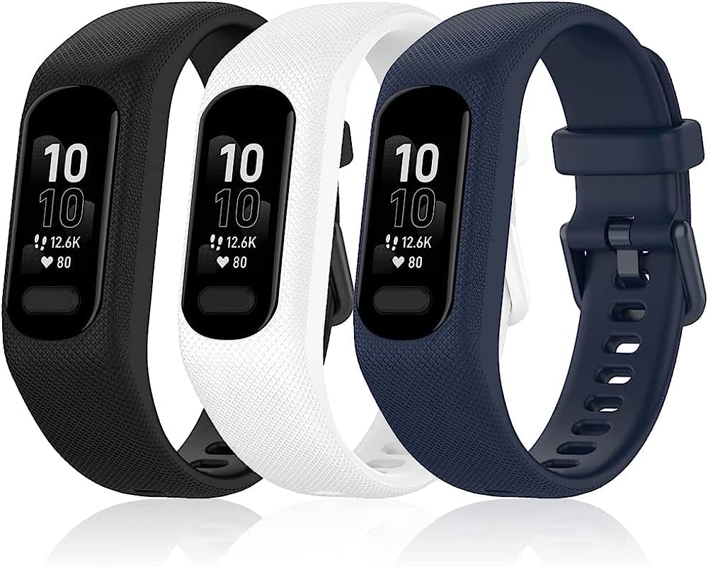 DFAMIN 3Pcs Soft Silicone Bands for Garmin Vivosmart 5 Straps Replacement Sport Colourful Strap for Vivosmart 5 Wristbands  DFAMIN Black-White-Blue  