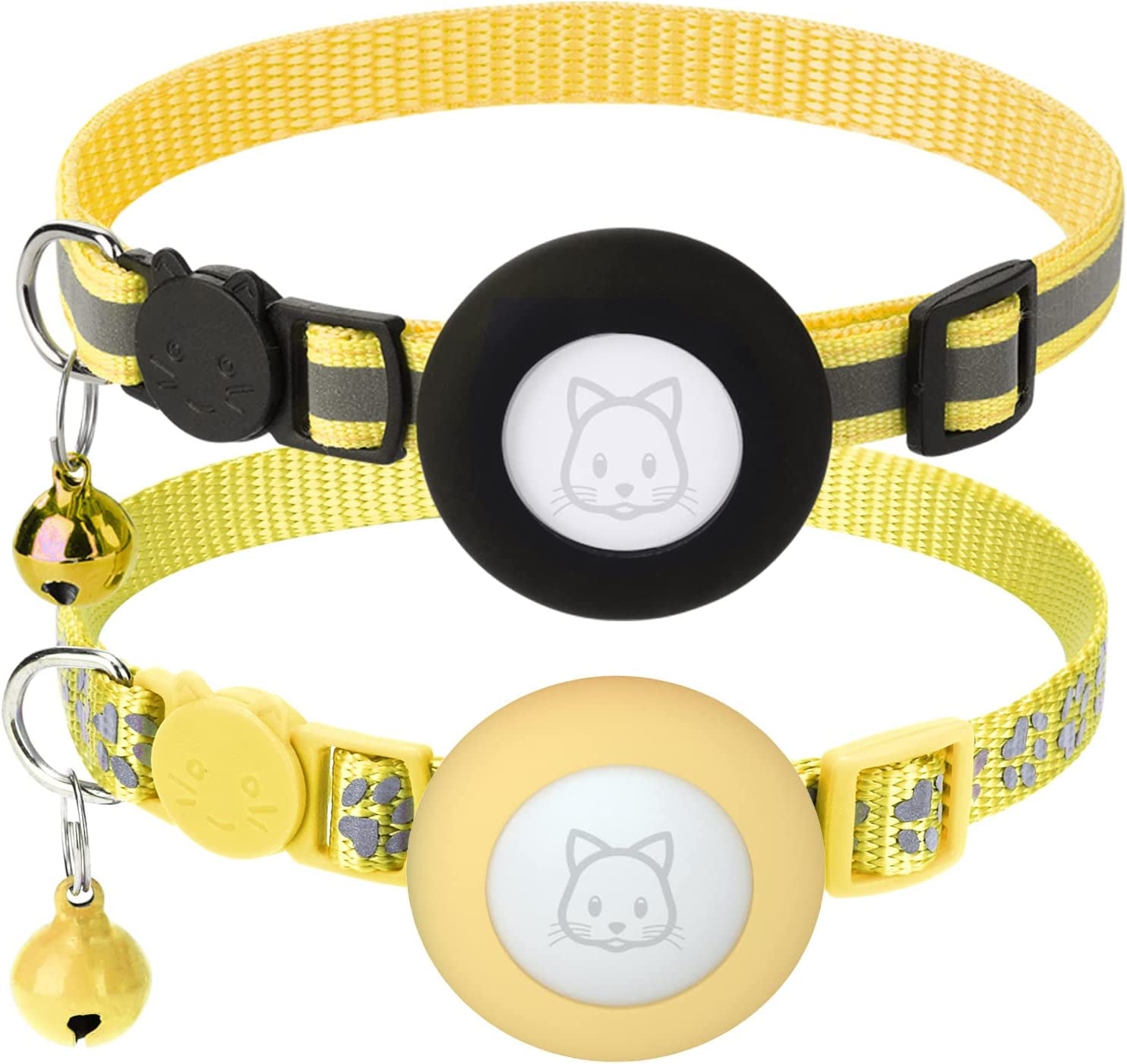 2Pack Airtag Cat Collars, Reflective Air Tag Cat Collar with Breakaway Safety Buckle and Bell, Adjustable Cat Collar with Airtag Holder Compatible with Apple Airtag for Small Pets (Black)  SimpleThings Yellow  