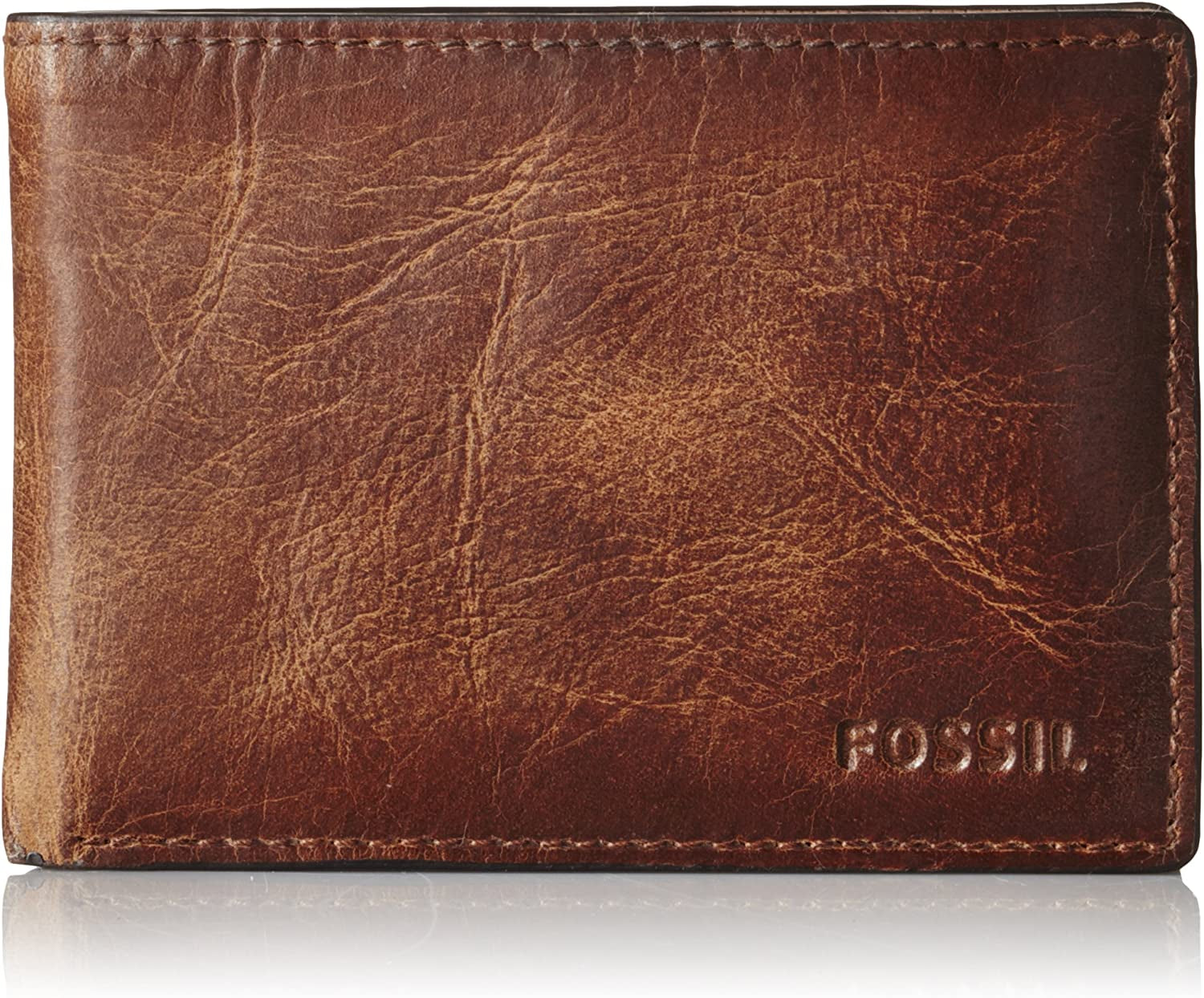 Fossil Men'S Leather Slim Minimalist Bifold Front Pocket Wallet  Fossil Derrick Brown  