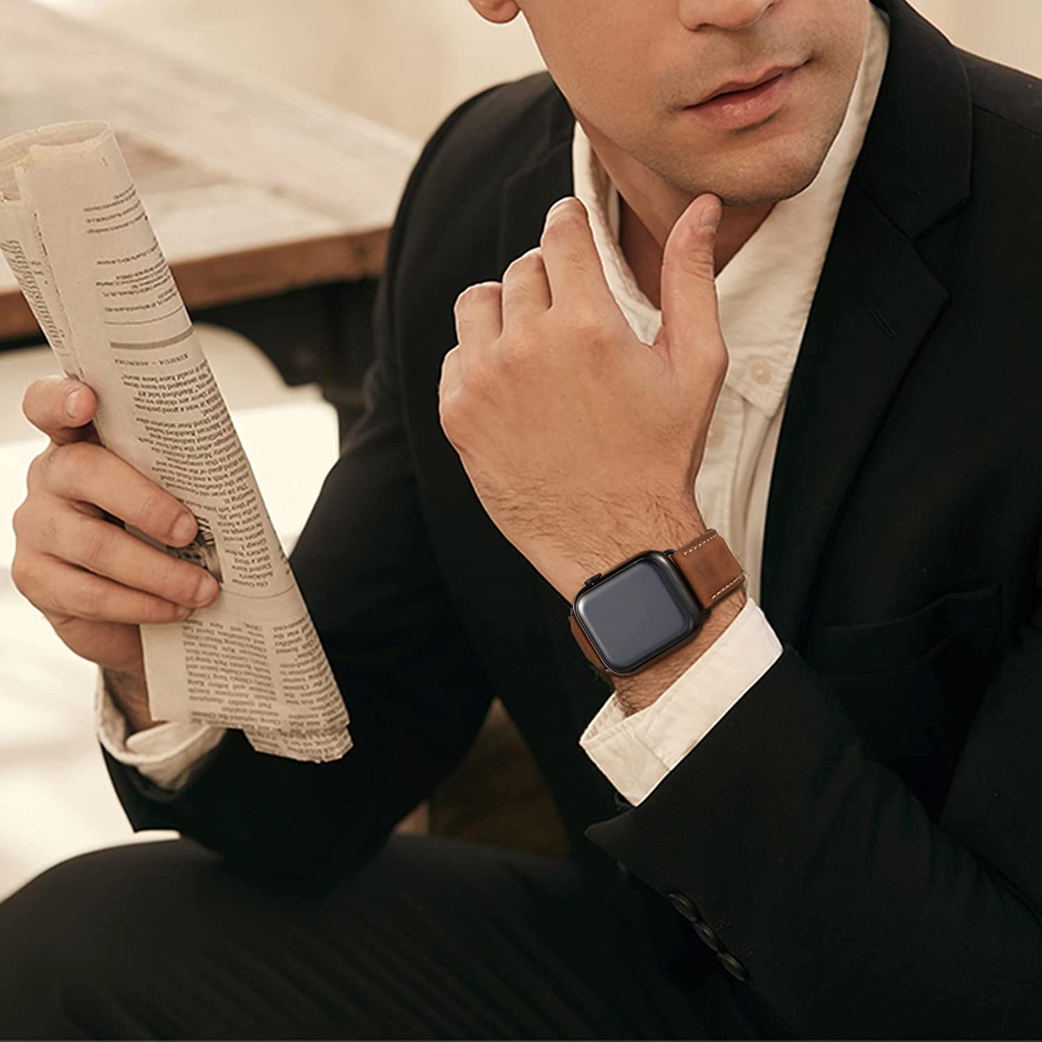 SUNFWR Leather Bands Compatible with Apple Watch Band 49Mm 45Mm 44Mm 42Mm for Men Women, Top Grain Genuine Leather Replacement Strap for Iwatch Ultra SE2 SE Series 8 7 6 5 4 3 2 1  SUNFWR   