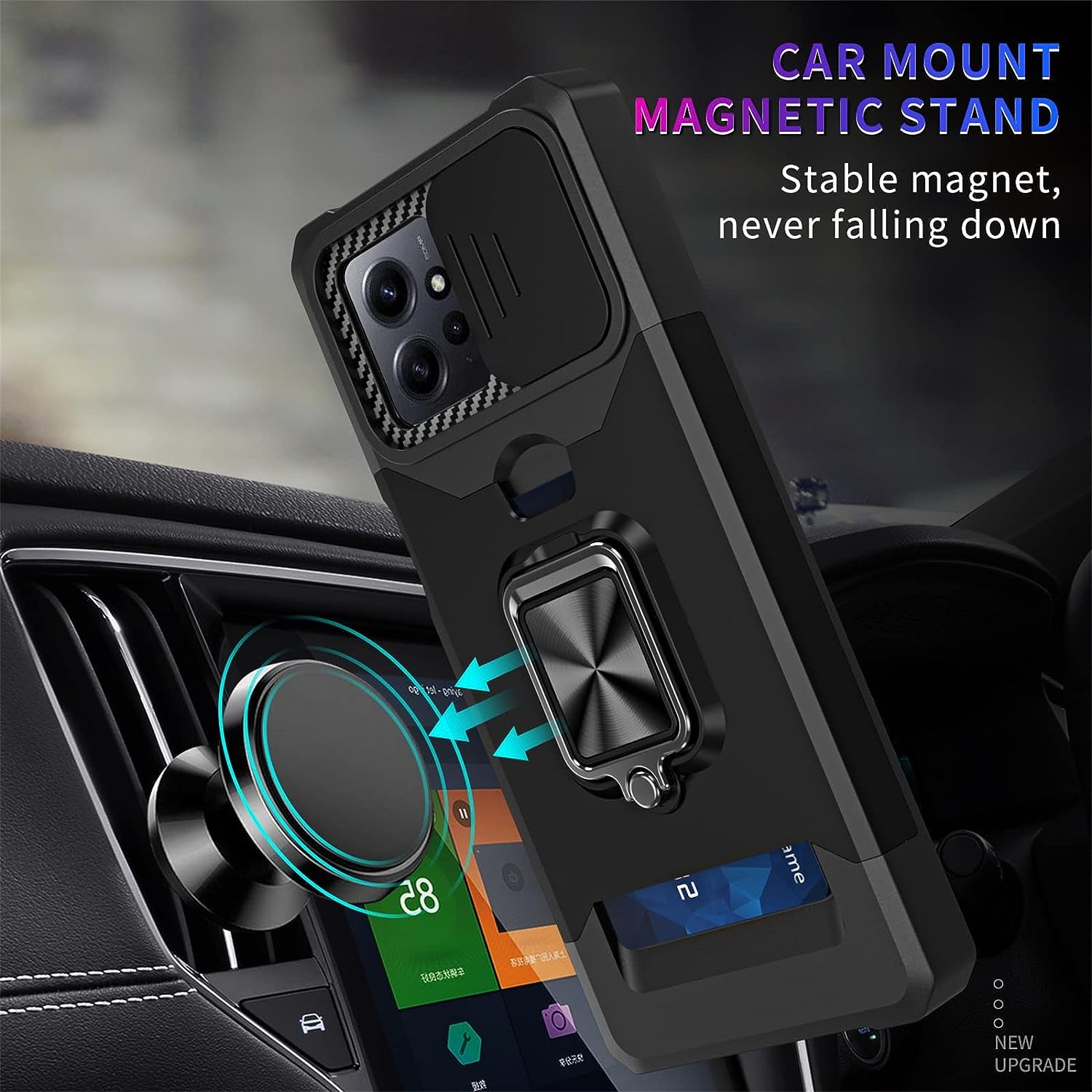 Ysnzaq for Xiaomi Redmi Note 12 4G Case with Card Holder and Sliding Camera (Not 5G), Military Grade Shockproof Protective Phone Cover for Xiaomi Redmi Note 12 4G YHZH Black  Ysnzaq   