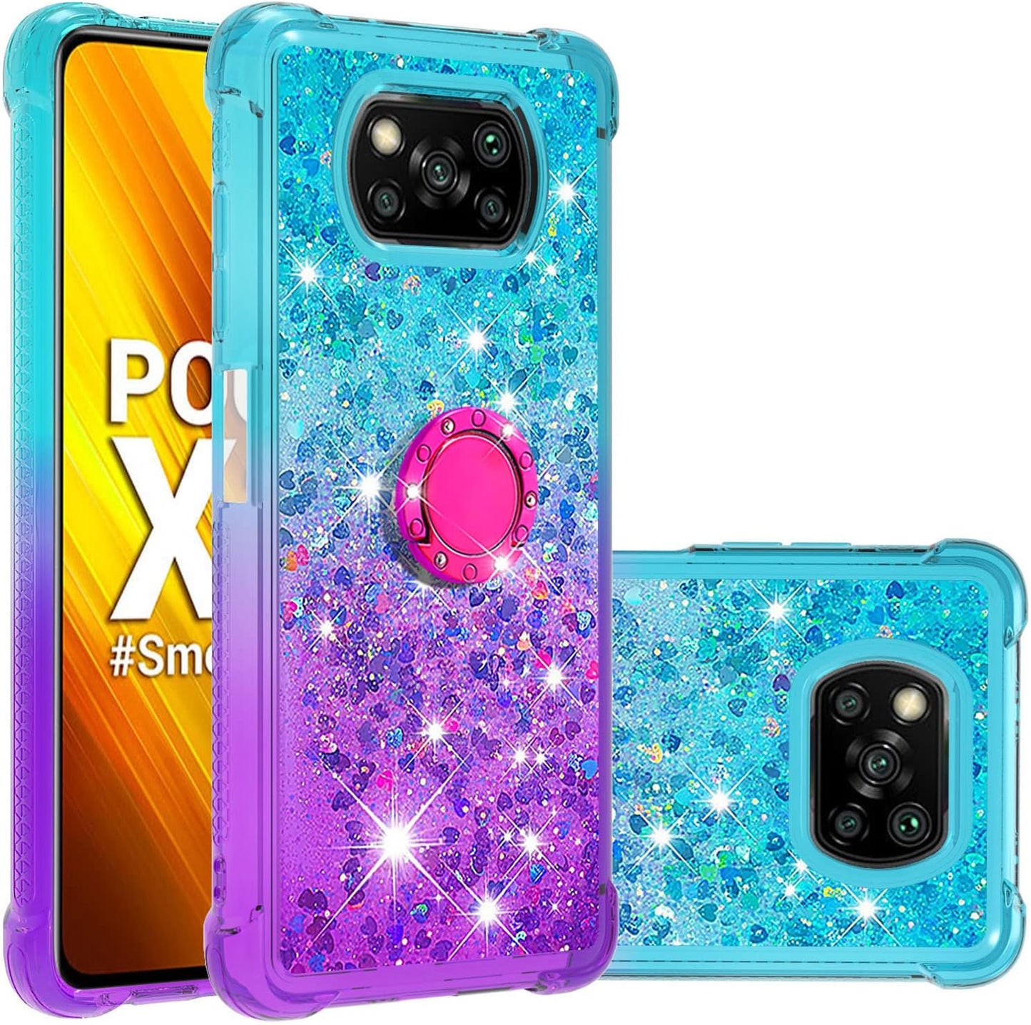Monwutong Phone Case for Xiaomi Poco X3 NFC, Case for Xiaomi Poco X3 Pro, Shiny Bling Quicksand Effect TPU Bumper Case with Four Corners Protection Cover for Xiaomi Poco X3 NFC/X3 Pro, Purple Blue  Monwutong Blue Purple  