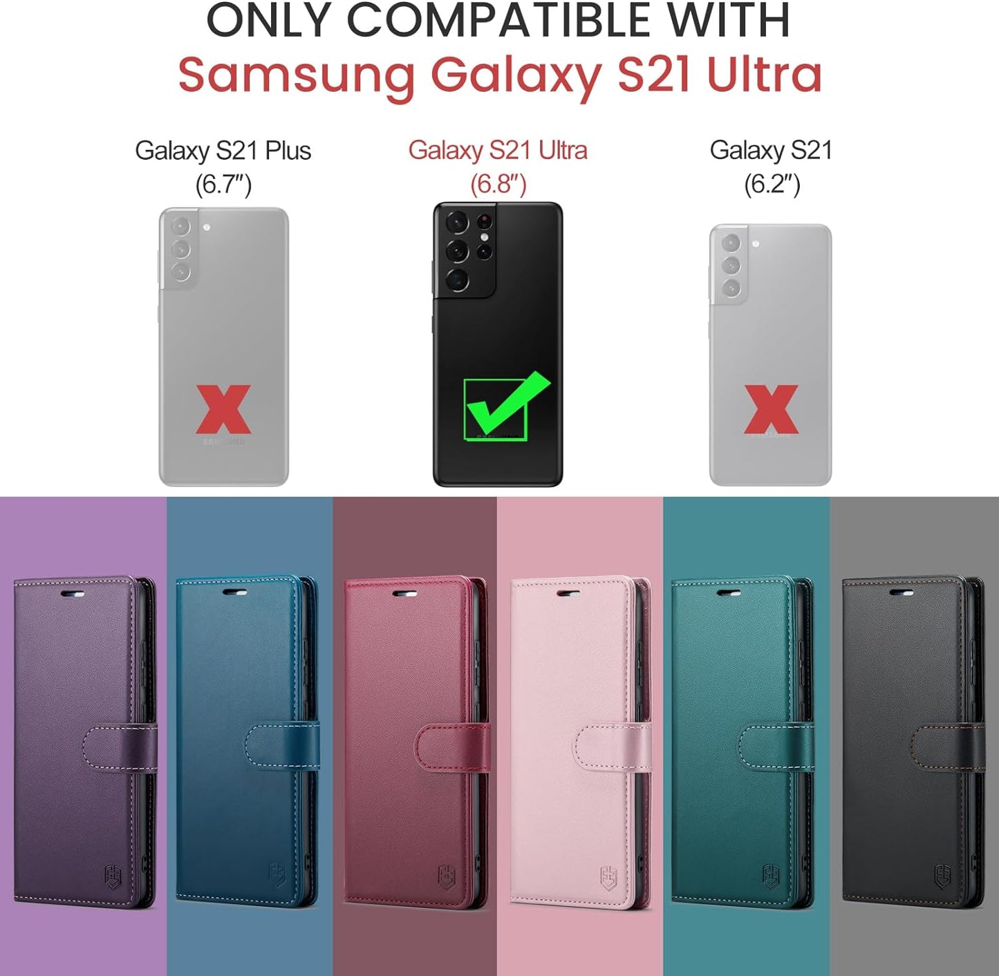 FLIPALM for Samsung Galaxy S21 Ultra Wallet Case with RFID Blocking Credit Card Holder, PU Leather Folio Flip Kickstand Protective Shockproof Cover Women Men for Samsung S21 Ultra Phone Case(Black)  FLIPALM   