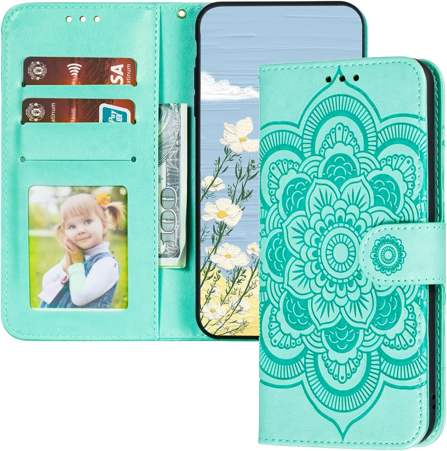 LEMAXELERS for LG V40 Thinq Case Flip Premium Wallet Phone Case PU Leather Mandala Embossed Shockproof Cover with Kickstand Card Holder Cover for LG V40 / LG V40 Thinq Mandala Green LD  LEMAXELERS   