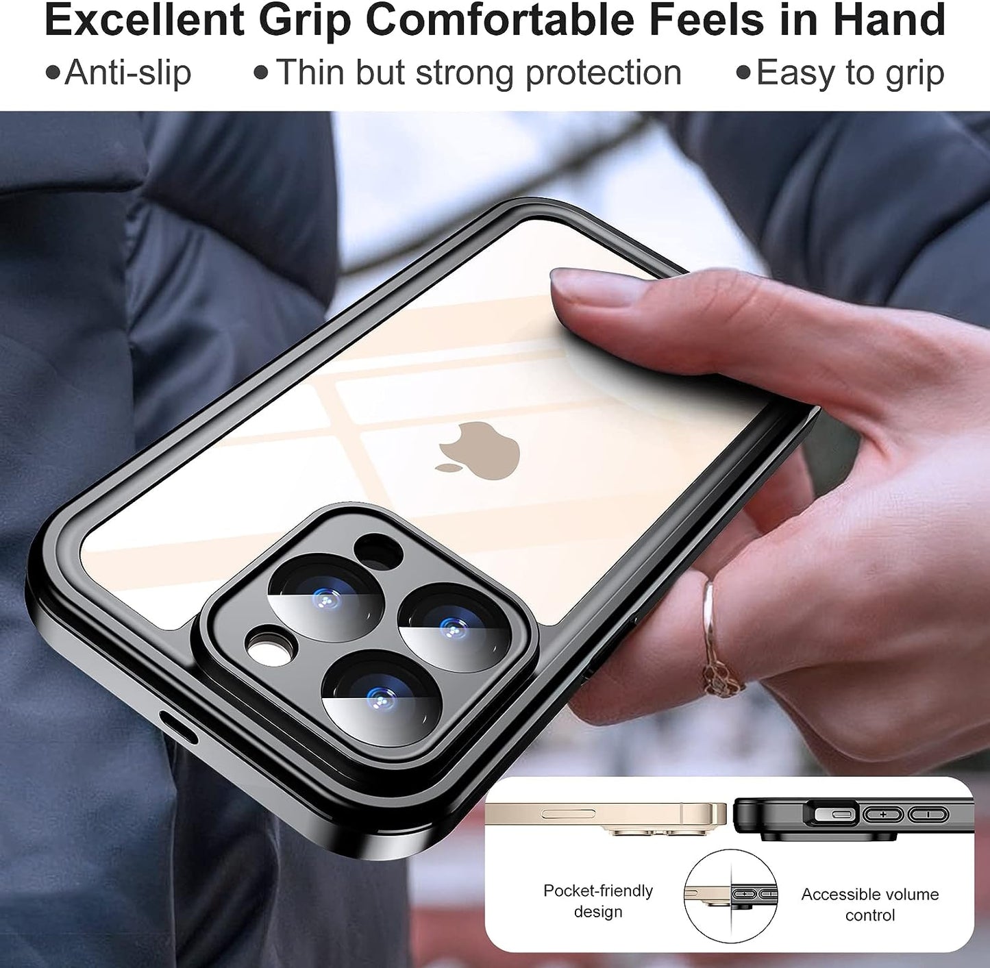 Temdan [Real 360 for Iphone 14 Pro Case Waterproof, Built-In 9H Tempered Glass Camera Lens & Screen Protection [14FT Military Dropproof][Full-Body Shockproof][Dustproof][Ip68 Underwater] Phone Case  Temdan   