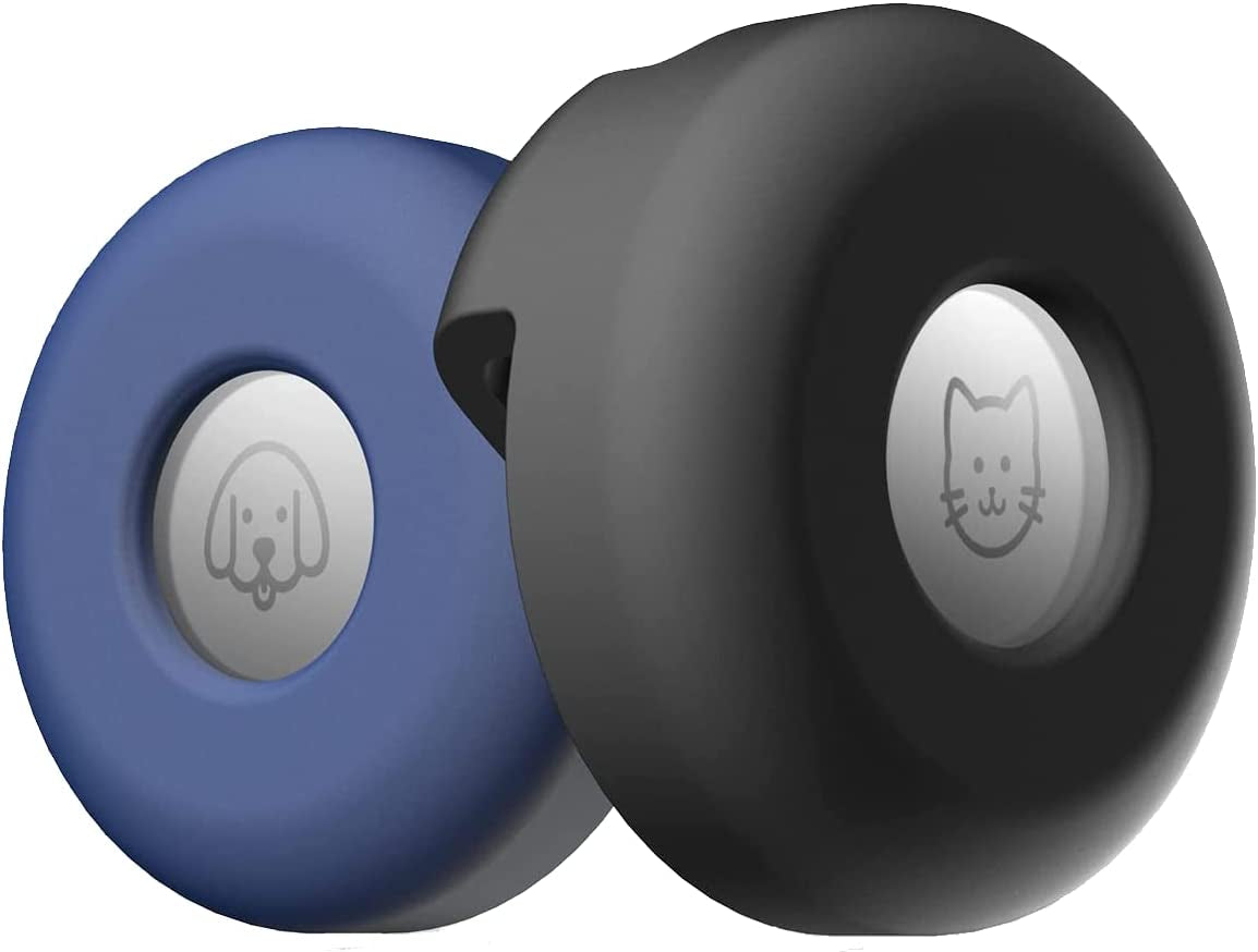 Airtag Dog Collar Holder (2-Pack) Easy to Clean Silicone, Anti-Lost GPS Air Tag Case, Compatible with Dog Cat Collars as Well as Backpacks and Purses, Shock Proof, Silicone Protective Cas (Black/Blue)  ADC Products   