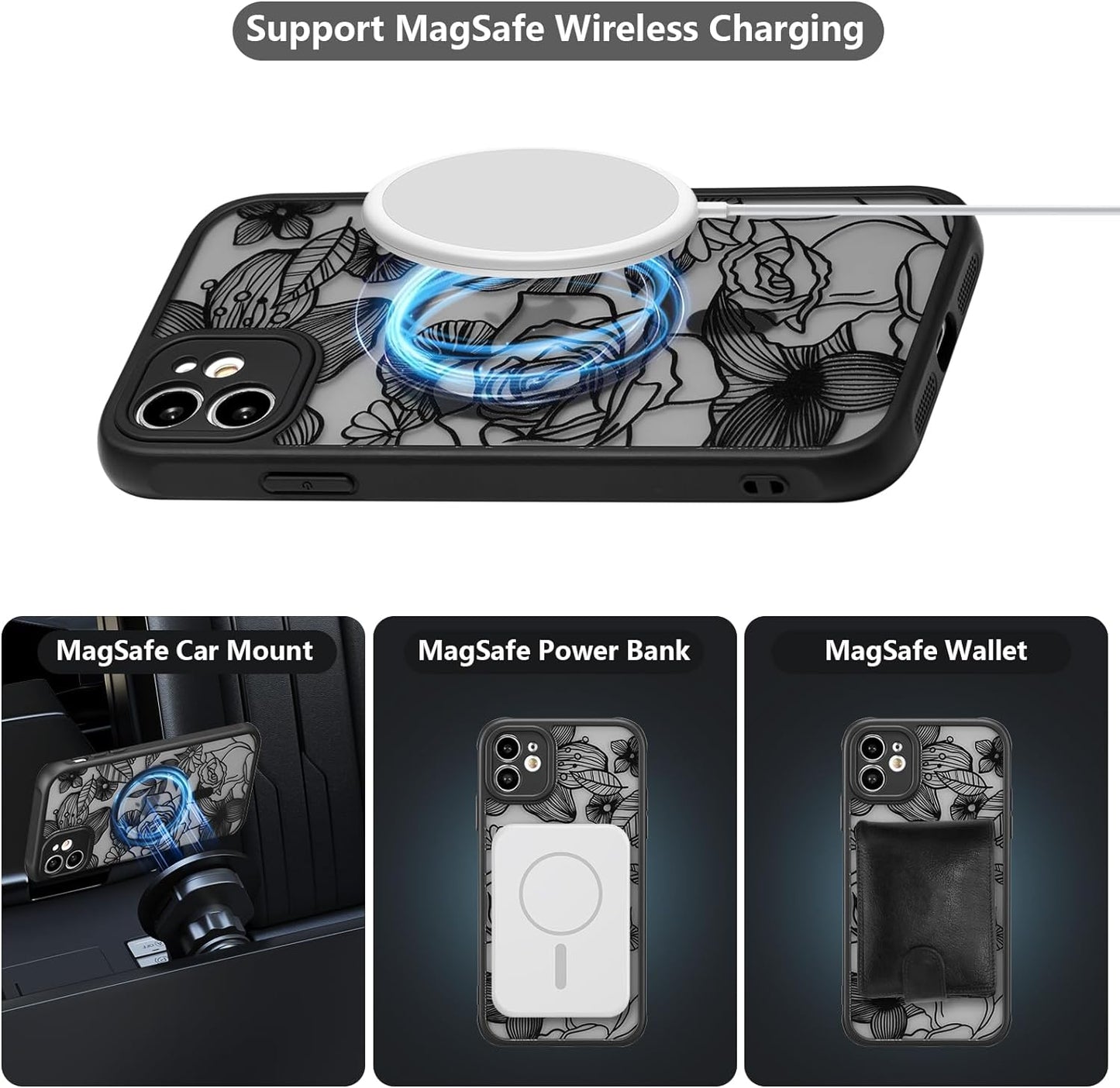 XIZYO Magnetic Case for Iphone 11 6.1 Inch Floral Rose Cute Phone Case [Compatible with Magsafe] for Women Girls Aesthetic Pattern Slim TPU Shockproof Bumper Case, Black  XIZYO   