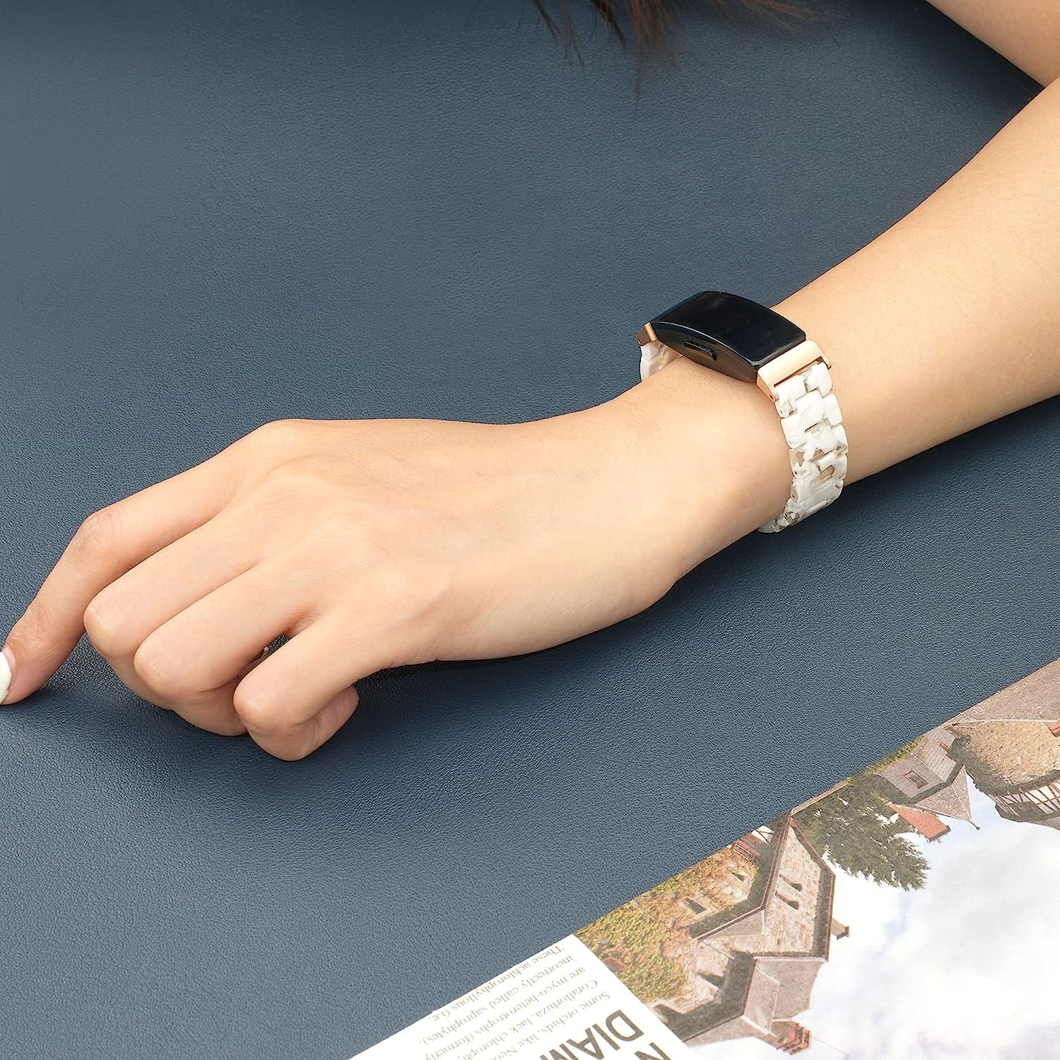 Wongeto Compatible with Fitbit Inspire 2 & Inspire/Inspire HR Bands for Women Girls, Resin Wristband Strap with Stainless Steel Buckle Replacement Bands for Fitbit Inspire Accssorises(White Flower)  Wongeto   