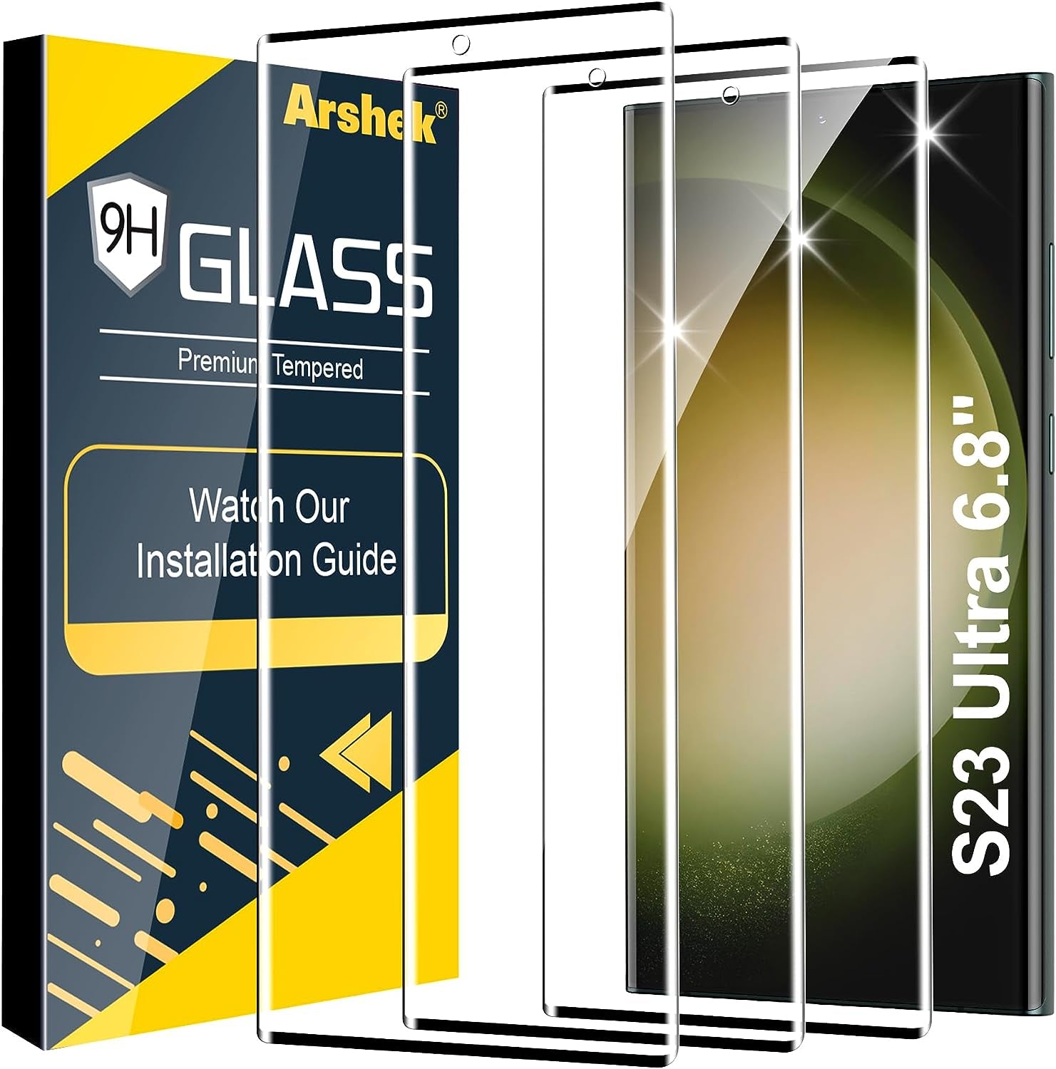 [2+2 Pack] for Google Pixel 6 Pro Screen Protector, 9H Tempered Glass, Ultrasonic Fingerprint Compatible, 3D Curved, HD Clear Scratch Resistant for Google Pixel 6 Pro 5G Glass Screen Protector  Arshek S23Ultra-6.8Inch-3Pcs-1.Hd.  