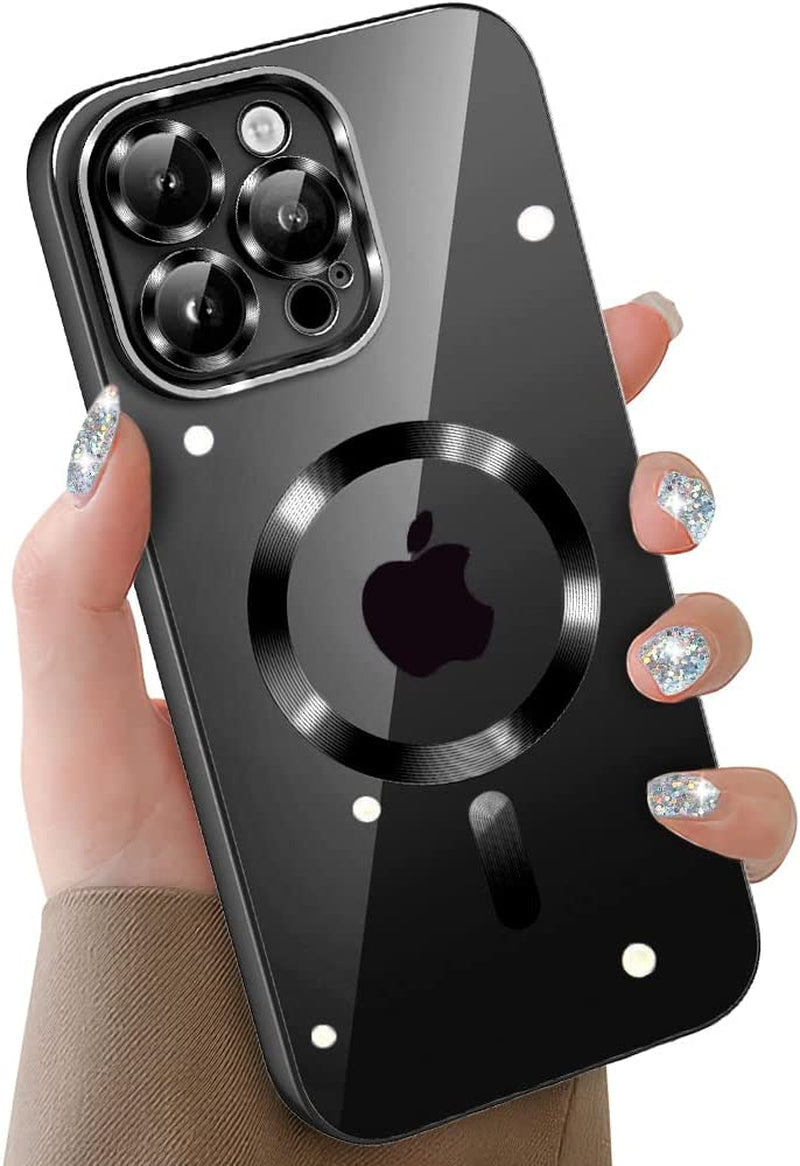 Mgnaooi Magnetic Case for Iphone 14 Pro Max Case [Mil-Grade Drop Tested & Compatible with Magsafe] Translucent Matte Back with Aluminum Alloy Keys, Shockproof 14 Pro Max Phone Case 6.7 Inch, Black  Mgnaooi Midnight  