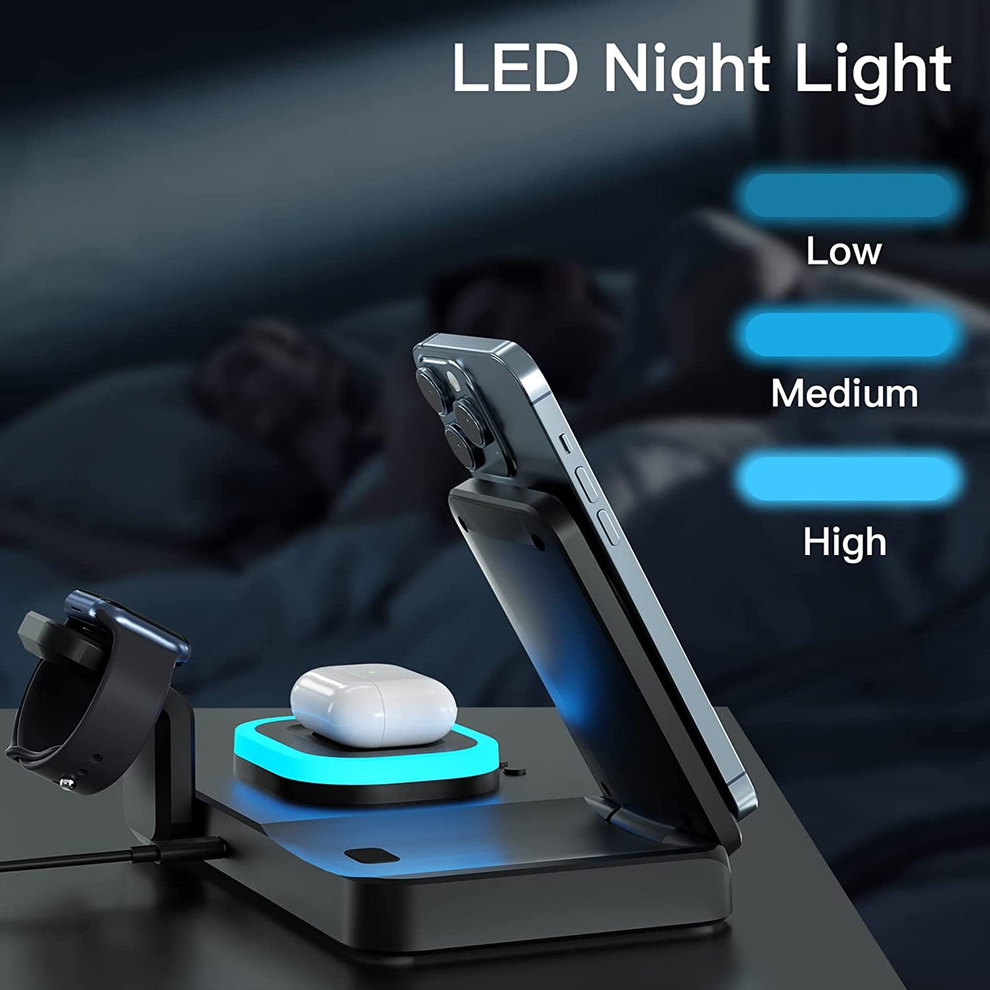 Magnetic Wireless Charger,3 in 1 Magnetic Charging Station,For Mag-Safe Charger with QC3.0 Adapter, for Iphone 14/13/12/11/X/8, for Iwatch, for Airpods 3/2/Pro, for Samsung Galaxy Z Fold3/4  Anmeix   