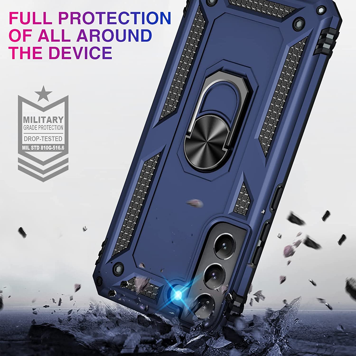 Vaki for Samsung Galaxy S22 5G Case with Built in Screen Protector Military Grade Hard Rugged Cover Heavy Duty Armor Galaxy S22 Phone Cases with Metal Ring Kickstand Shockproof Blue  Vaki   