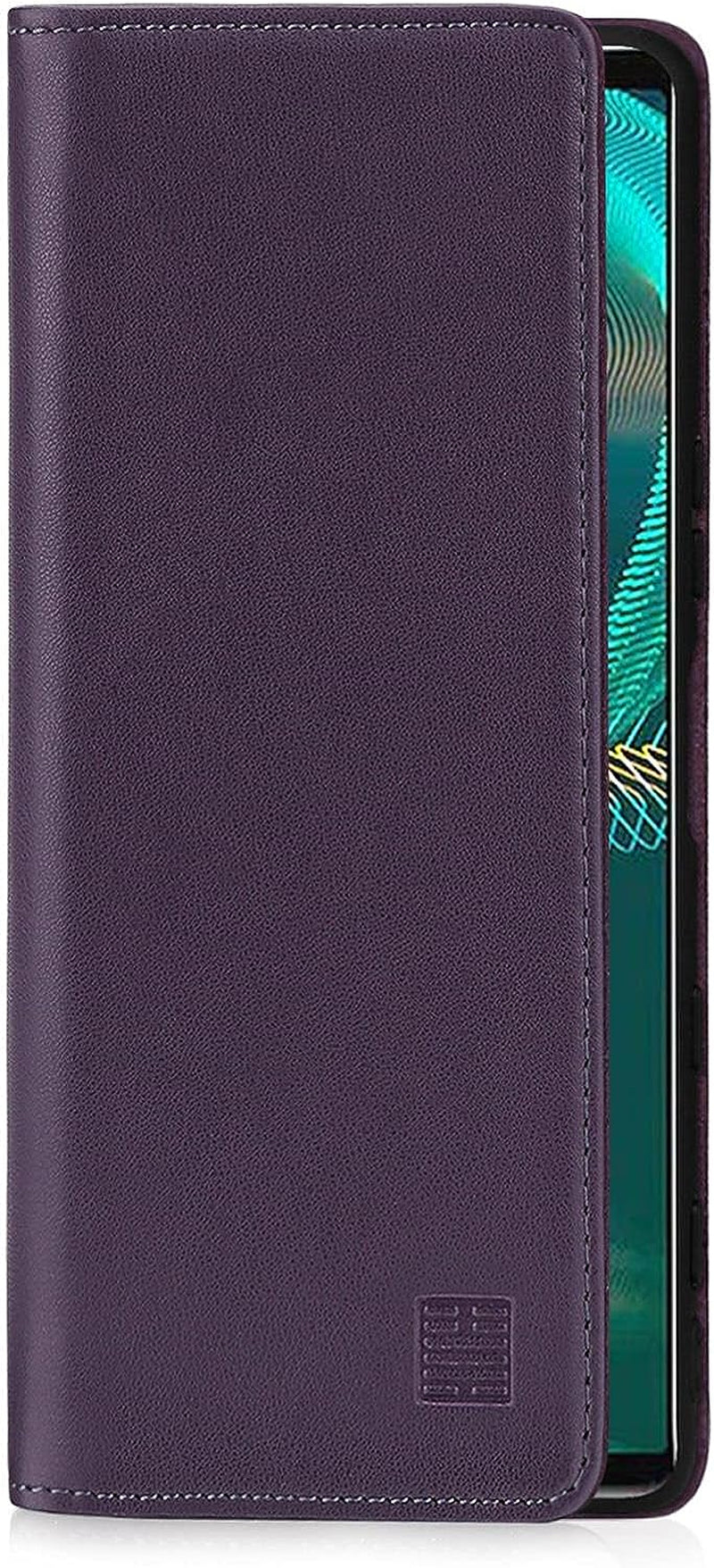 32Nd Classic Series 2.0 - Real Leather Book Wallet Case Cover for Sony Xperia 5 III (2021), Real Leather Design with Card Slot, Magnetic Closure and Built in Stand - Aubergine  32ndShop   