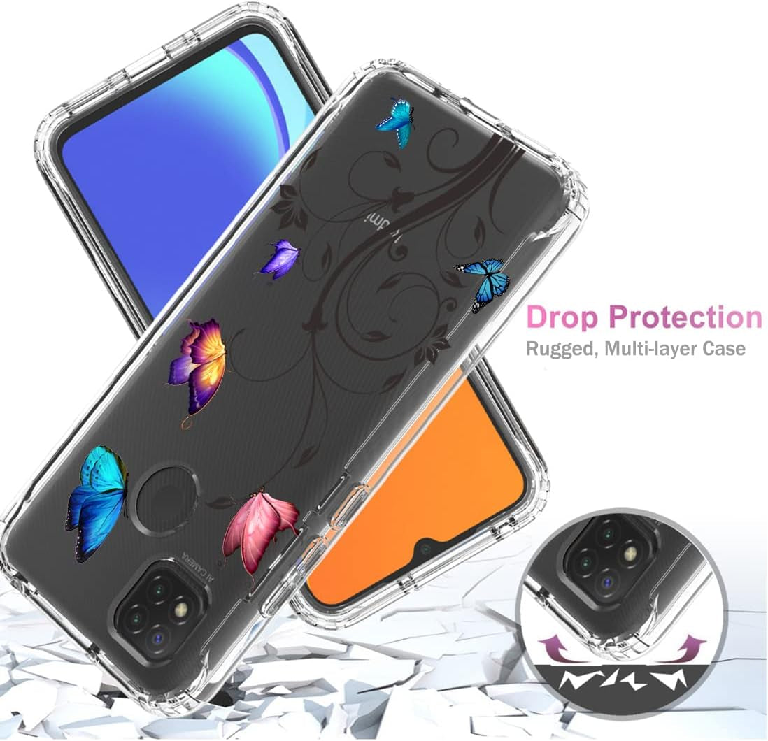 Vavies Case for Xiaomi Redmi 9C/Redmi 10A/Redmi 9 Activ Case with Tempered Glass Screen Protector, Full Body Clear with Floral Design Protection Phone Cover Cases for Xiaomi Redmi 9C (Butterfly Tree)  Vavies   