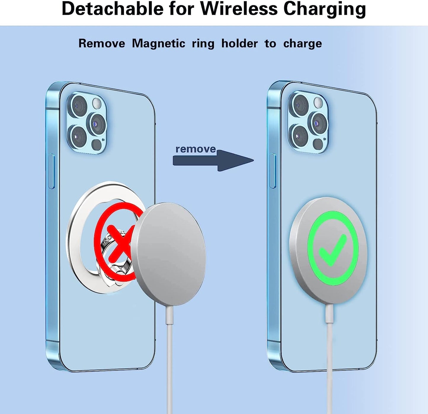 AUROX Magnetic Phone Ring Holder for Iphone 14 13 12 Magnetic Phone Grip for Magsafe Accessories 360° Rotation Adjustable Phone Finger Ring Stand【Removable for Wireless Charging】(Light Blue)  AUROX   