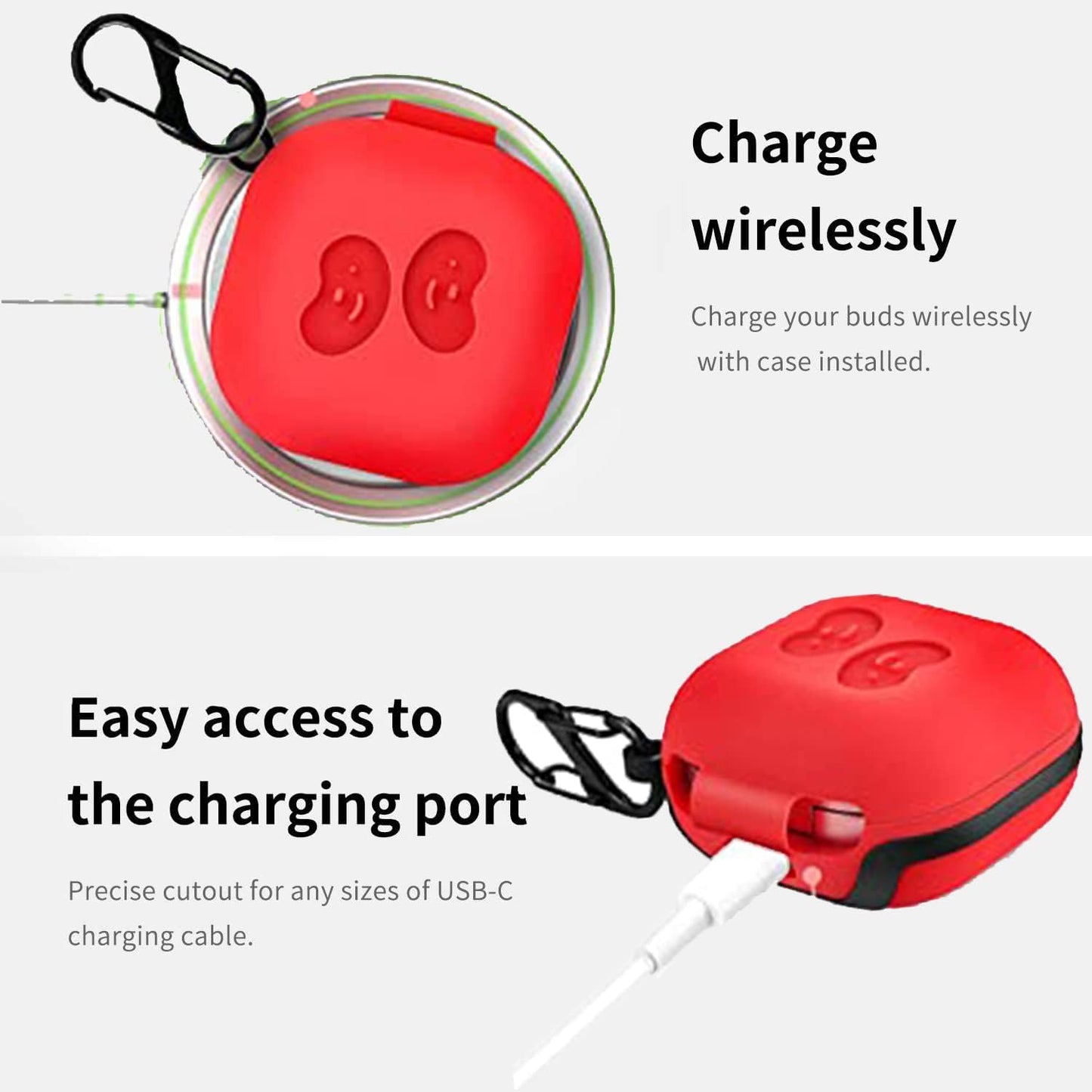 Lizhi for Samsung Galaxy Buds 2 Pro/Galaxy Buds 2/ Galaxy Buds Pro/Galaxy Buds Live, Soft Silicone Skin Cover Shock-Absorbing Protective Case with Keychain, Red  LiZHi   