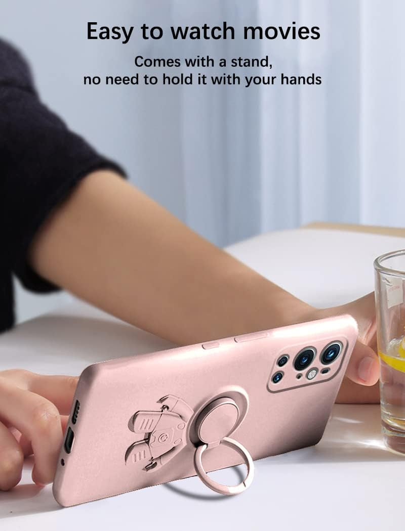 Compatible with Oneplus 9 Pro Case with Creative Astronaut Pattern Holder Green, Oneplus 9 Pro Phone Case with Ring Kickstand Silicone Shockproof Soft TPU Protective Slim Cover (Pink)  Wousunly   
