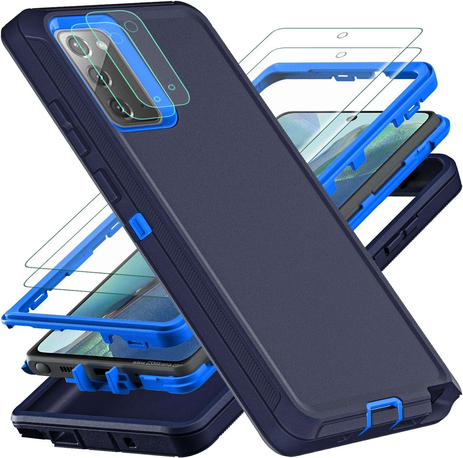YKHJKLEC for Samsung Galaxy Note 20 Case, Military Grade Shockproof/Drop Proof/Dust Proof Case with 2Pcs Self Healing Flexible TPU Screen Protector & Camera Lens Protector (Blue/Turquoise)  YKHJKLEC Navy Blue  