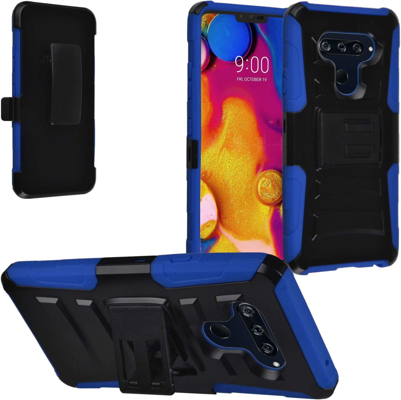 Eaglecell - Compatible with LG V40 Thinq - Hybrid Armor Case W/Stand/Belt Clip Holster - CV1 Black  Eaglecell Cv1 Blue/Black  