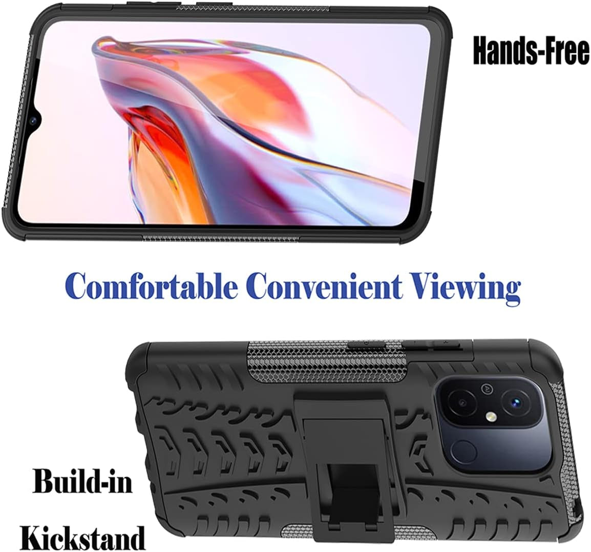 Yerebel for Redmi 12C Case, Poco C55 22120RN86G Case with Tempered Glass Screen Protector, with Kickstand Hard PC Back Cover Soft TPU Dual Layer Protection Phone Cover for Xiaomi Redmi 12C (Black)  Yerebel   