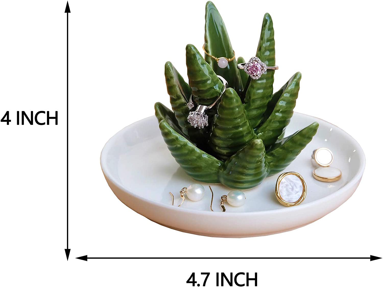PUDDING CABIN Aloe Ring Holder,Cactus Ring Dish,Jewelry Holder Trinket Tray for Rings Earrings Necklace Organizer,Christmas Gift for Women Girls, Birthday Gift for Women Her  Eastyle   