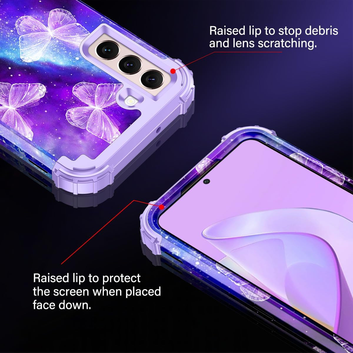 Casetego Compatible with Galaxy S22 plus 5G Case,Floral Three Layer Heavy Duty Sturdy Shockproof Full Body Protective Cover Case for Samsung Galaxy S22 plus 5G,Butterfly  Casetego   