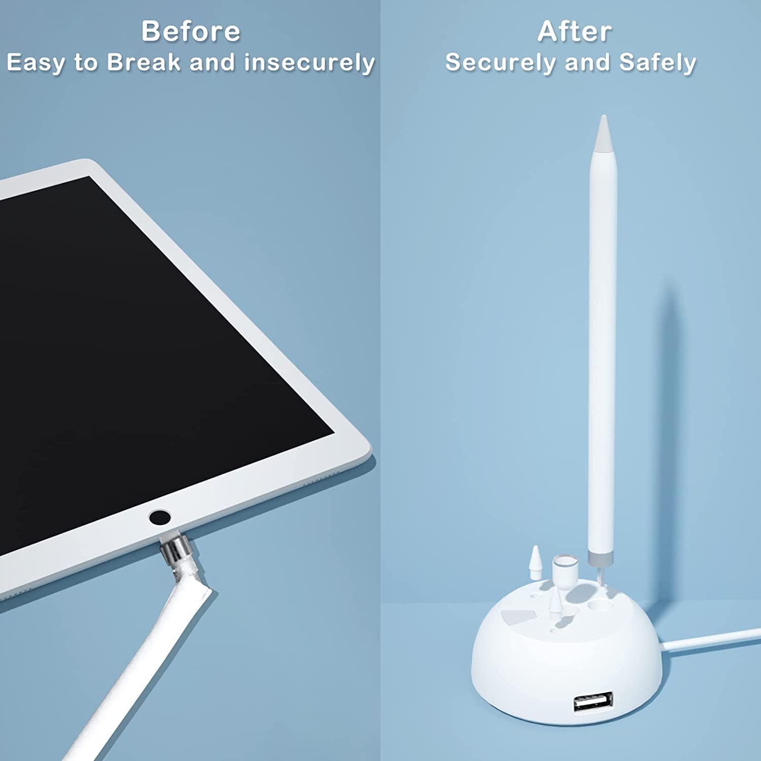 Charging Stand Compatible with Apple Pencil 1St Generation - 3 in 1 Ipad Pencil Charger Dock Holder with LED Light & Pencil Tips and Cap Holder - Ipad Pen Charging Adapter with USB Port  Kaixintek   