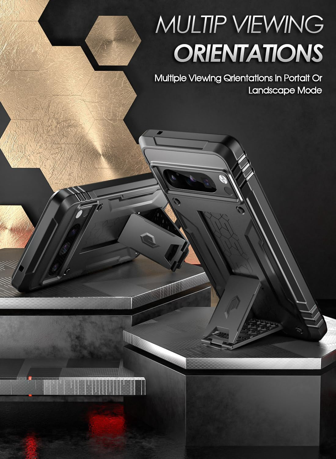 Poetic Revolution Case for Google Pixel 8 Pro 5G 6.7 Inch, Built-In Screen Protector Work with Fingerprint ID, Full Body Rugged Shockproof Protective Cover Case with Kickstand, Black  Poetic   