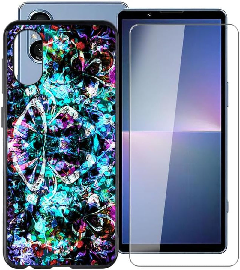 WIMSPEED Black Soft TPU Bumper Phone Case for Sony Xperia 5 V (6.1") with 1 X Tempered Glass Screen Protector, Slim Silicone Shockproof Cover for Sony Xperia 5 V - Fantasy  WIMSPEED   